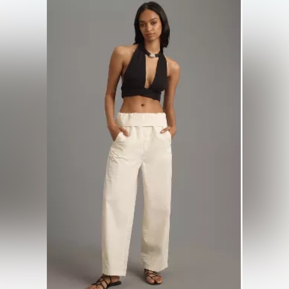Pilcro Pants - NWOT ANTHRO PILCRO XL Foldover bowed belted wide-leg trousers in creamy white